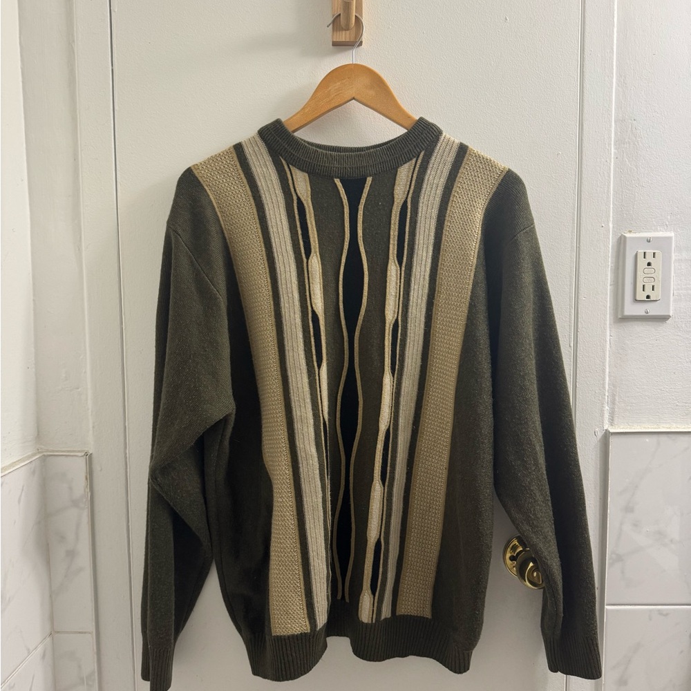 Vintage Olive and Beige Coogi-Style Knit Sweater